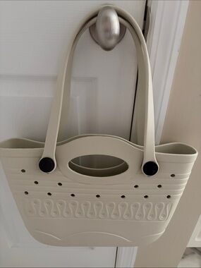 Neutral Cream Tote with Cutout Handle and Removable Straps